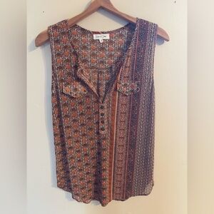 Eden & Olivia Rust Multi Printed Sleeveless Button-Front